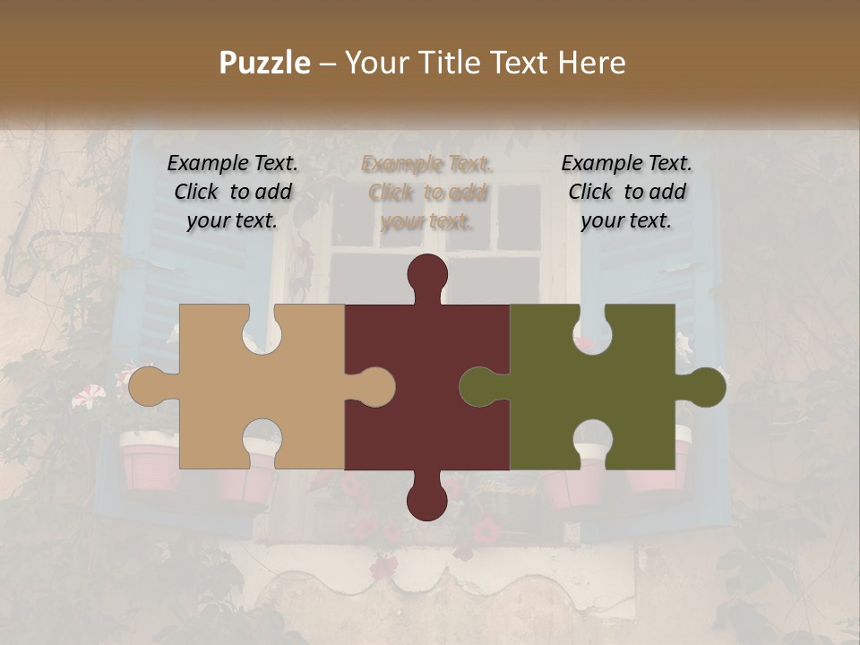 A Window With Blue Shutters And Flowers On It PowerPoint Template