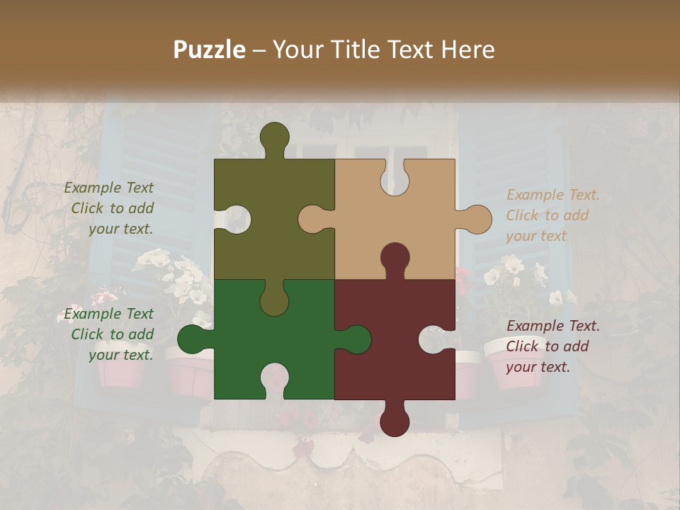 A Window With Blue Shutters And Flowers On It PowerPoint Template