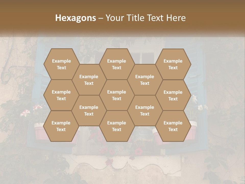 A Window With Blue Shutters And Flowers On It PowerPoint Template