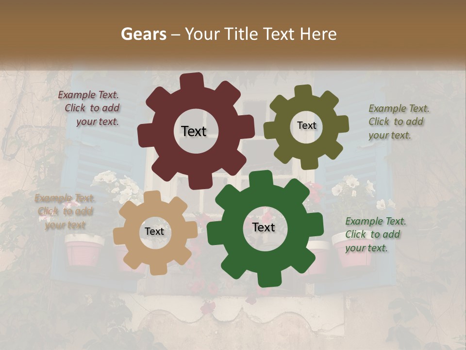 A Window With Blue Shutters And Flowers On It PowerPoint Template