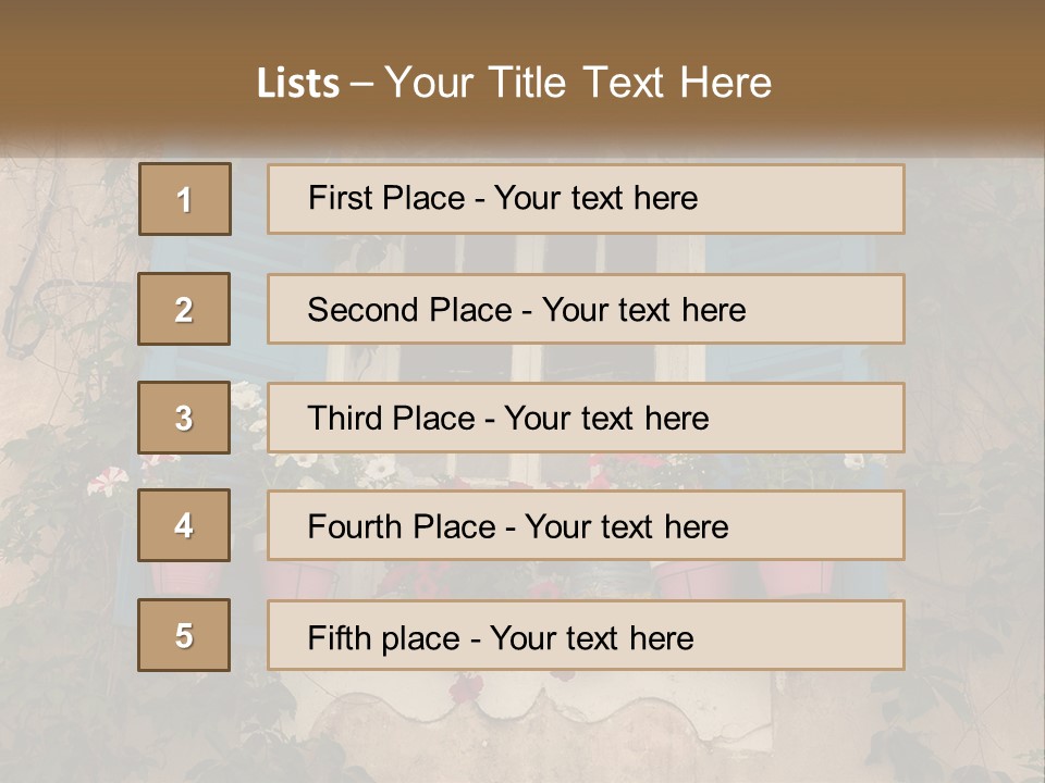A Window With Blue Shutters And Flowers On It PowerPoint Template