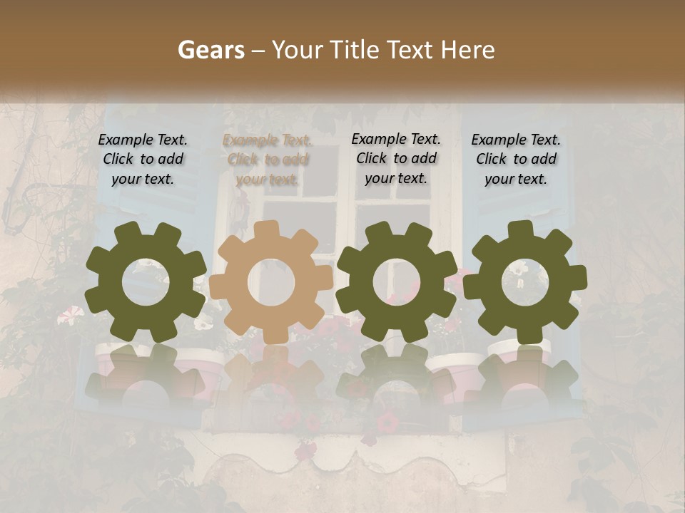 A Window With Blue Shutters And Flowers On It PowerPoint Template