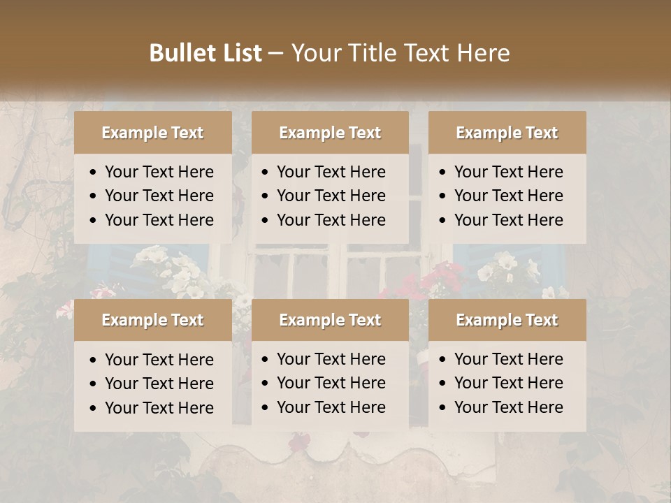 A Window With Blue Shutters And Flowers On It PowerPoint Template