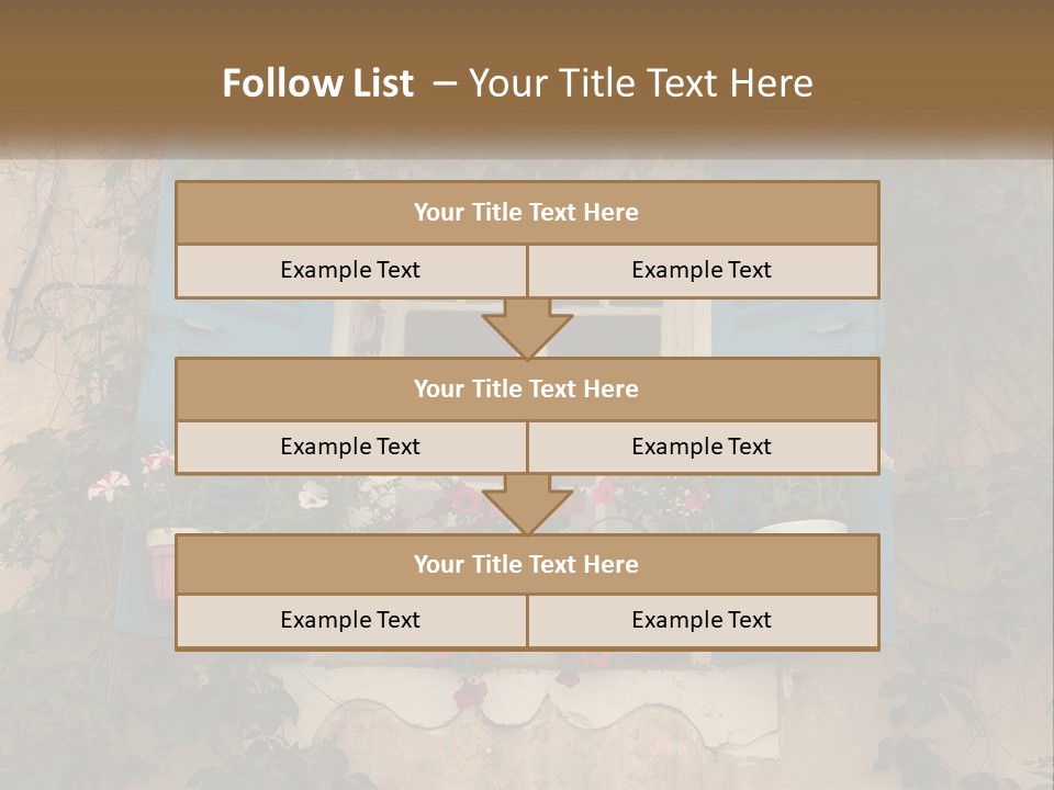 A Window With Blue Shutters And Flowers On It PowerPoint Template