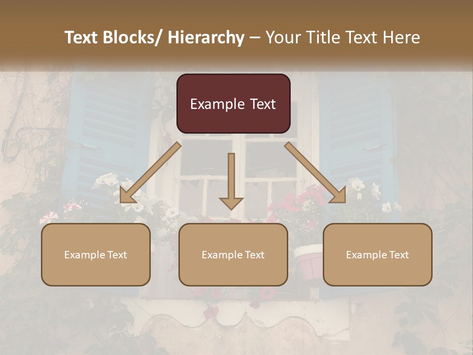 A Window With Blue Shutters And Flowers On It PowerPoint Template