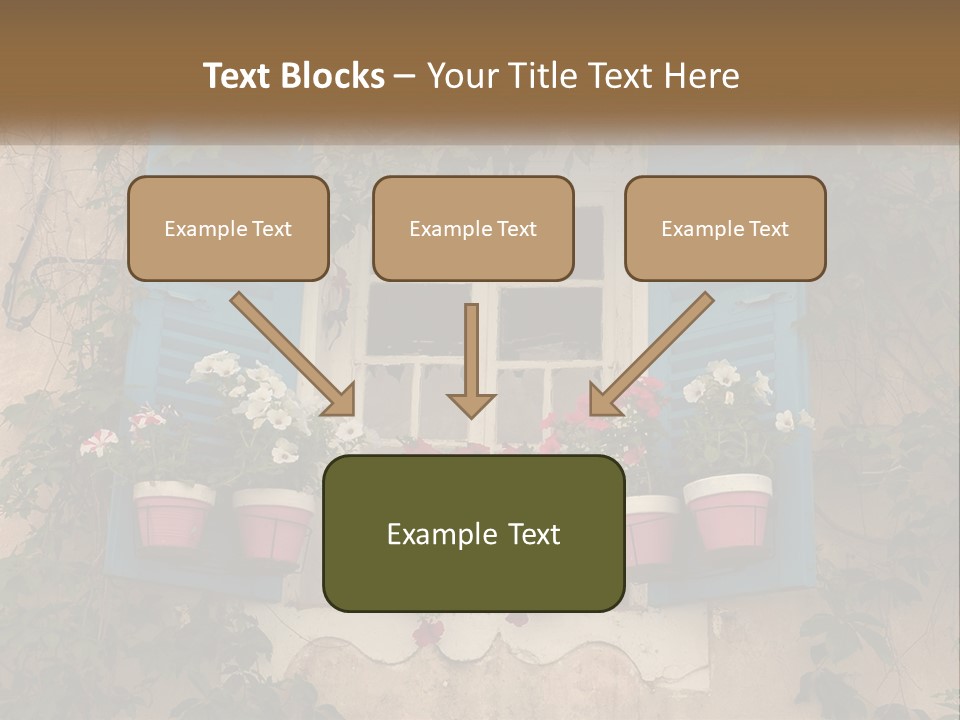 A Window With Blue Shutters And Flowers On It PowerPoint Template