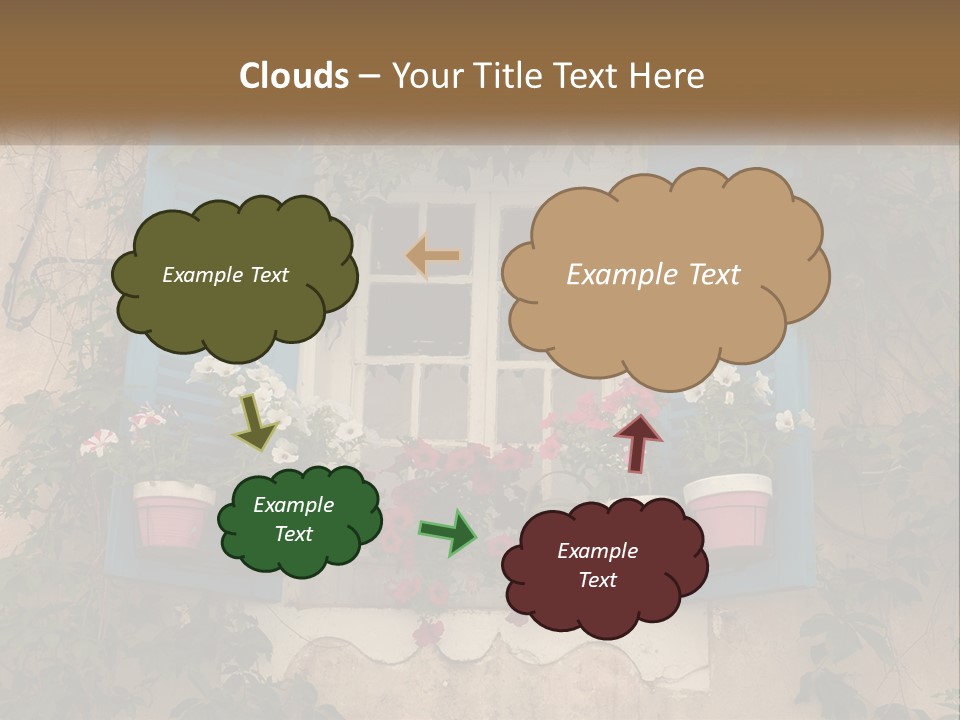 A Window With Blue Shutters And Flowers On It PowerPoint Template