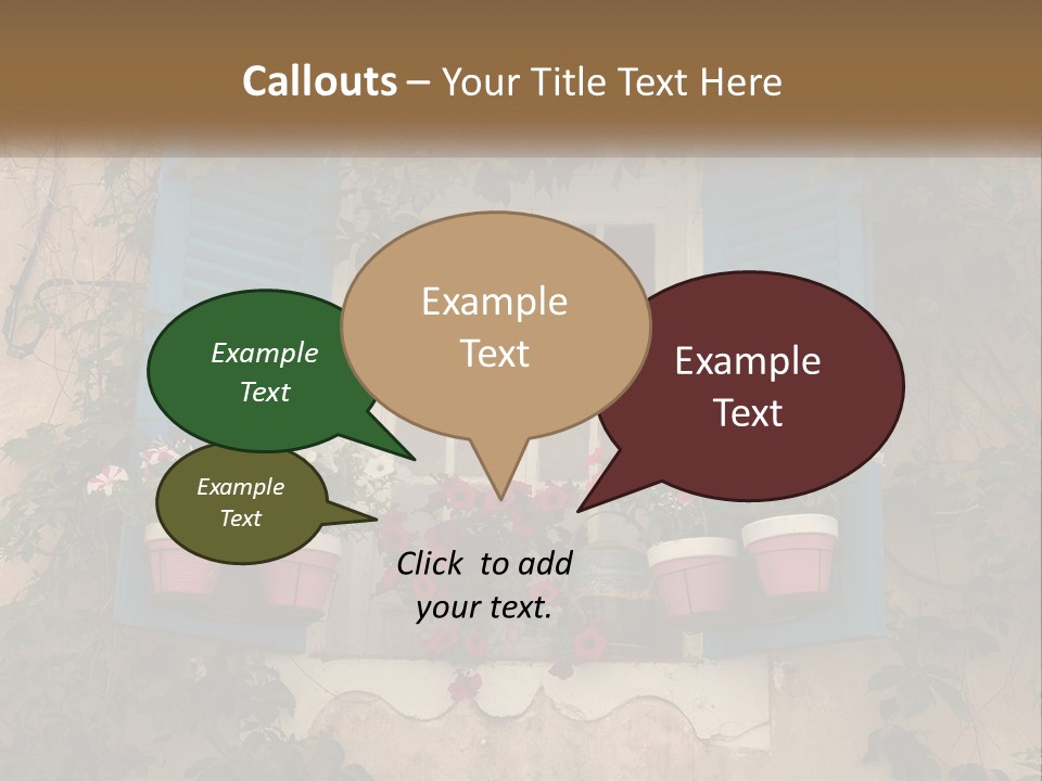 A Window With Blue Shutters And Flowers On It PowerPoint Template