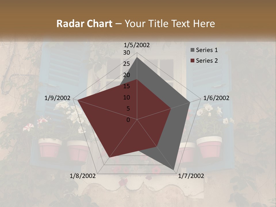 A Window With Blue Shutters And Flowers On It PowerPoint Template