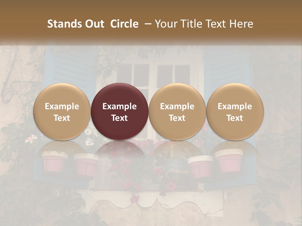 A Window With Blue Shutters And Flowers On It PowerPoint Template