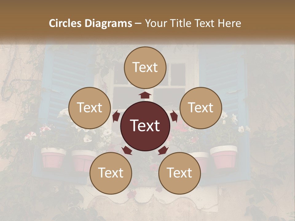 A Window With Blue Shutters And Flowers On It PowerPoint Template