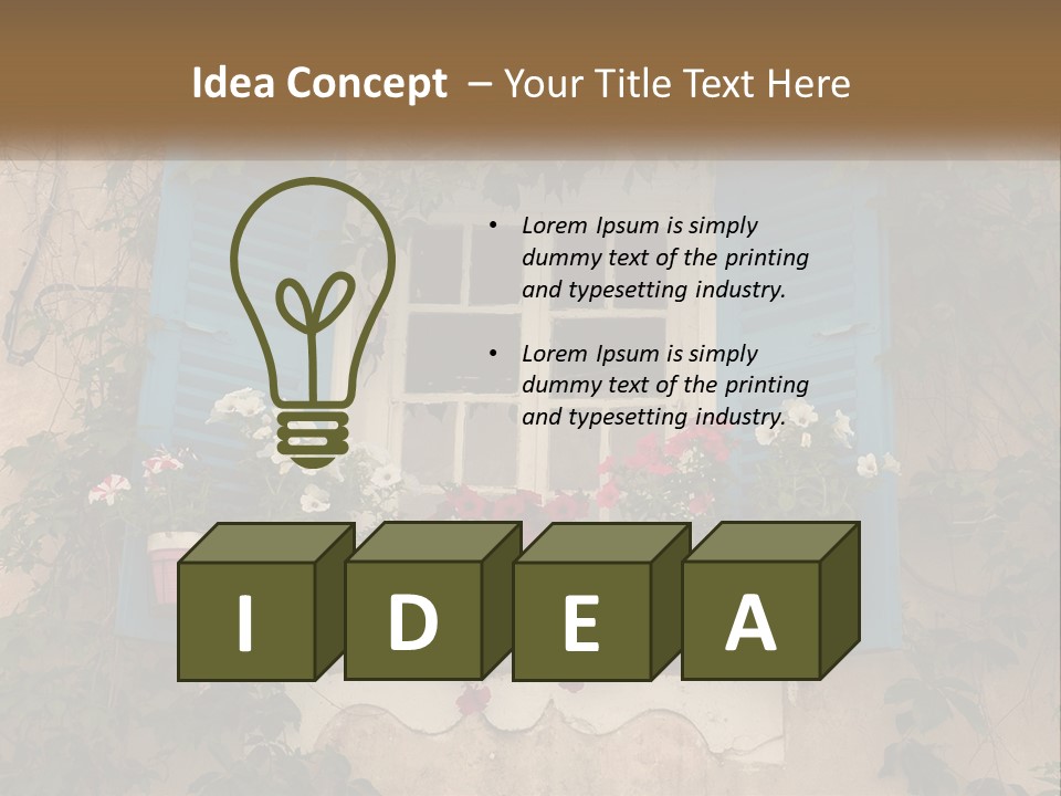 A Window With Blue Shutters And Flowers On It PowerPoint Template