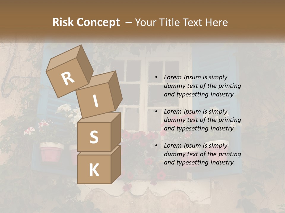 A Window With Blue Shutters And Flowers On It PowerPoint Template