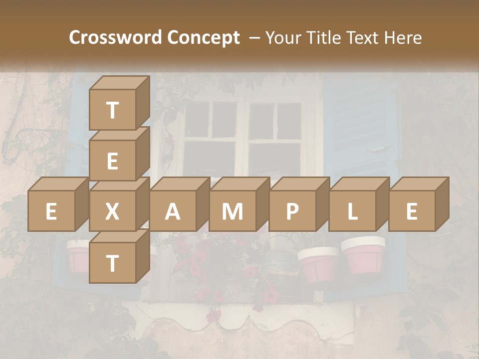 A Window With Blue Shutters And Flowers On It PowerPoint Template