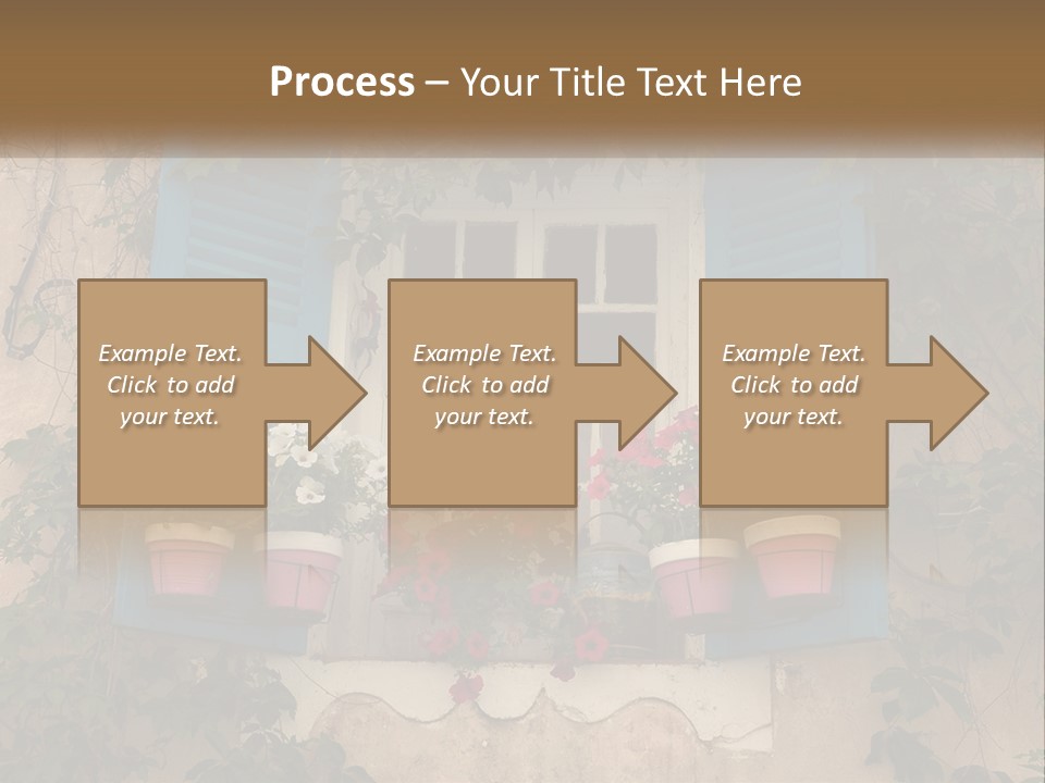 A Window With Blue Shutters And Flowers On It PowerPoint Template