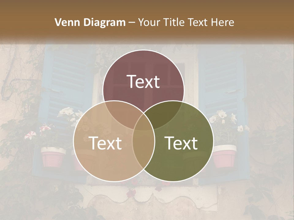 A Window With Blue Shutters And Flowers On It PowerPoint Template