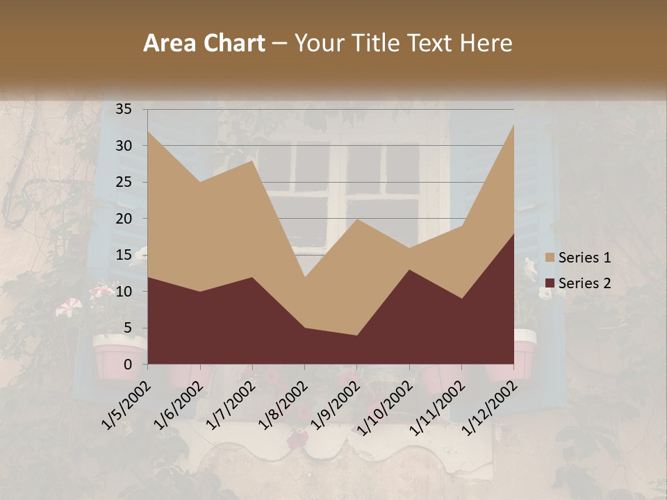 A Window With Blue Shutters And Flowers On It PowerPoint Template