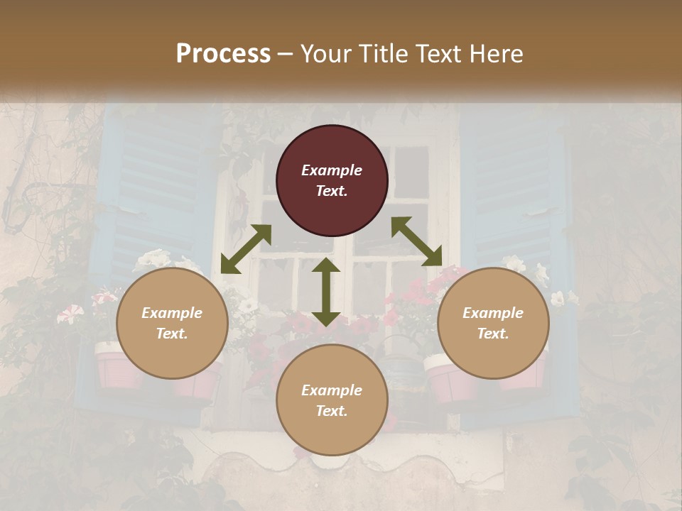 A Window With Blue Shutters And Flowers On It PowerPoint Template