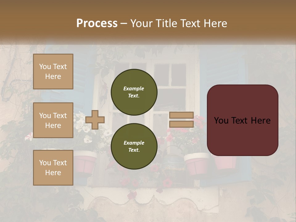 A Window With Blue Shutters And Flowers On It PowerPoint Template