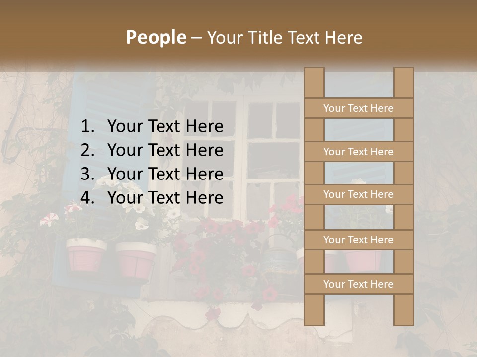 A Window With Blue Shutters And Flowers On It PowerPoint Template