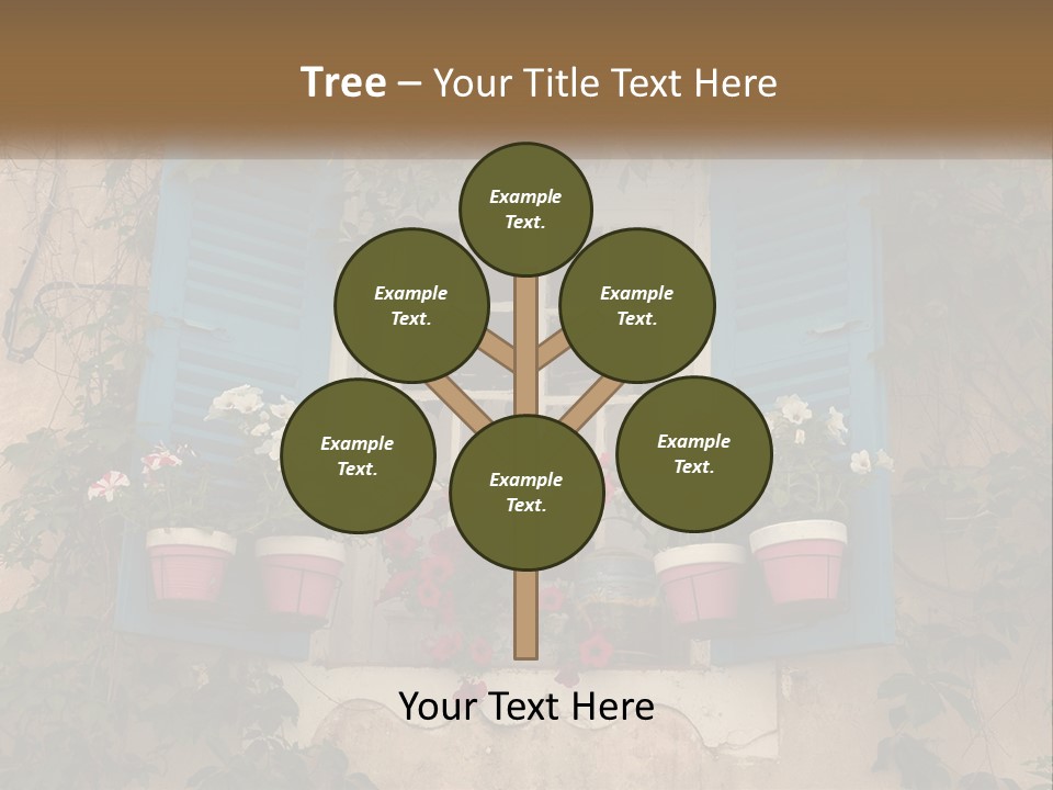 A Window With Blue Shutters And Flowers On It PowerPoint Template