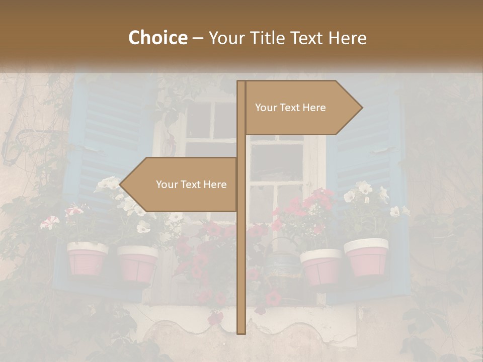 A Window With Blue Shutters And Flowers On It PowerPoint Template
