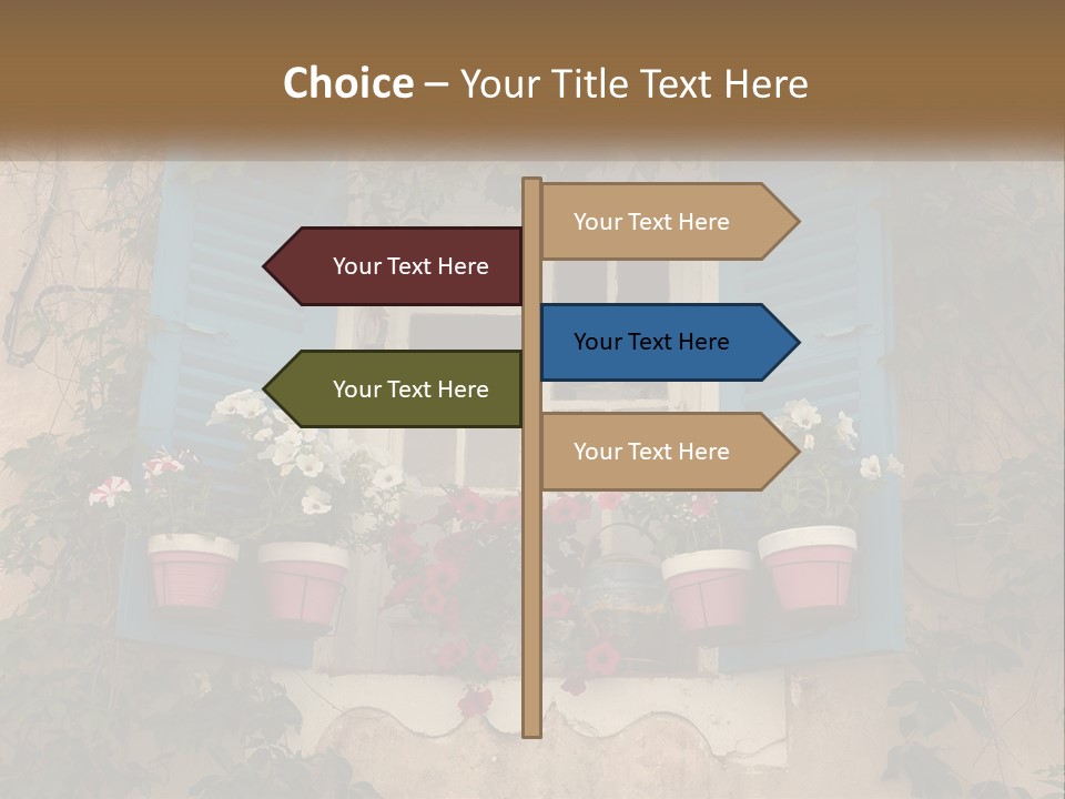 A Window With Blue Shutters And Flowers On It PowerPoint Template