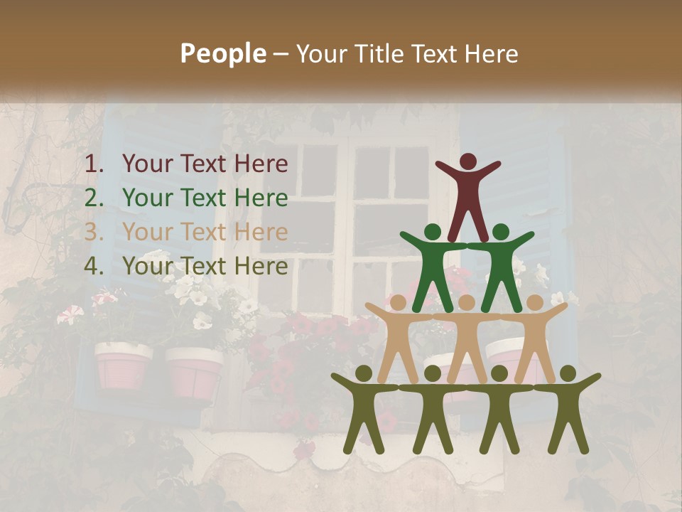 A Window With Blue Shutters And Flowers On It PowerPoint Template