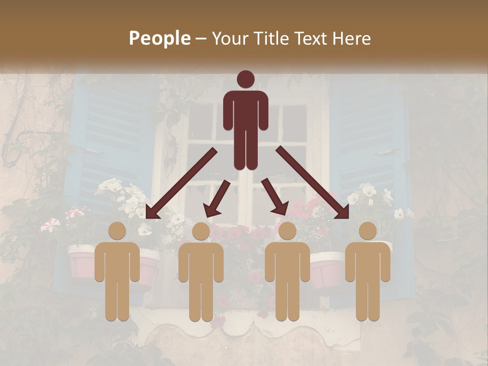 A Window With Blue Shutters And Flowers On It PowerPoint Template