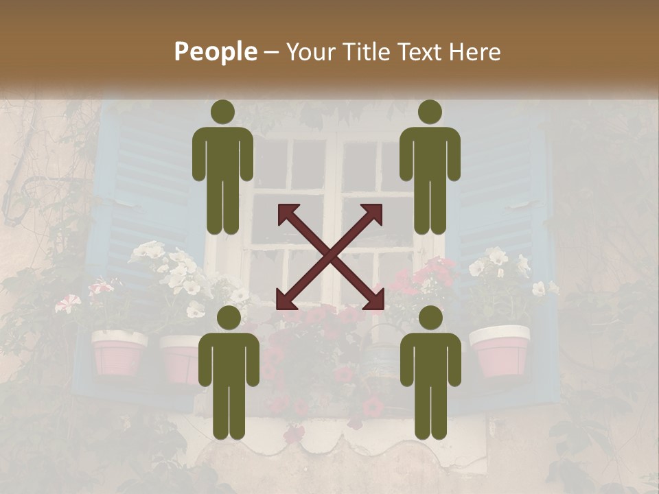 A Window With Blue Shutters And Flowers On It PowerPoint Template