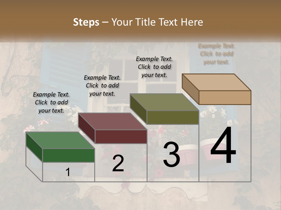 A Window With Blue Shutters And Flowers On It PowerPoint Template