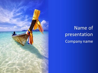 A Boat In The Water With A Blue Sky In The Background PowerPoint Template