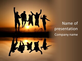 A Group Of People Jumping In The Air At Sunset PowerPoint Template