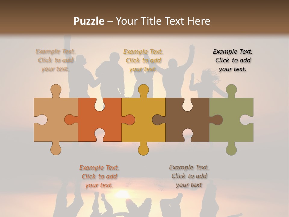 A Group Of People Jumping In The Air At Sunset PowerPoint Template