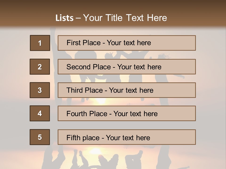 A Group Of People Jumping In The Air At Sunset PowerPoint Template