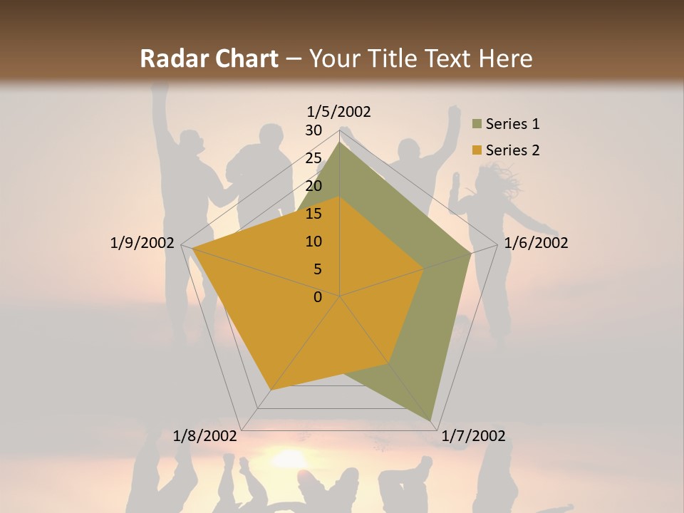 A Group Of People Jumping In The Air At Sunset PowerPoint Template