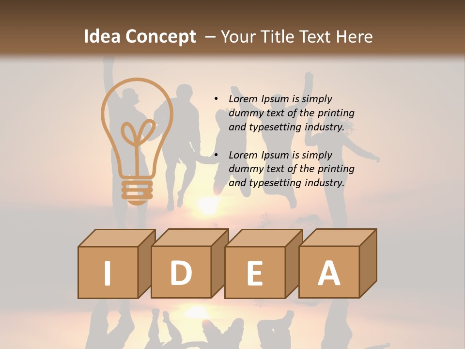 A Group Of People Jumping In The Air At Sunset PowerPoint Template