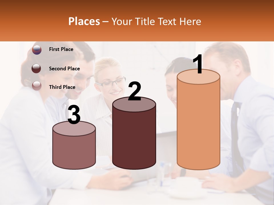 A Group Of Business People Looking At A Laptop PowerPoint Template