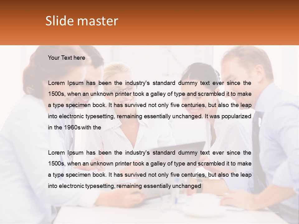 A Group Of Business People Looking At A Laptop PowerPoint Template