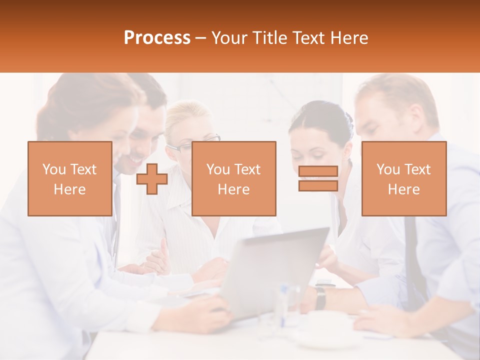 A Group Of Business People Looking At A Laptop PowerPoint Template