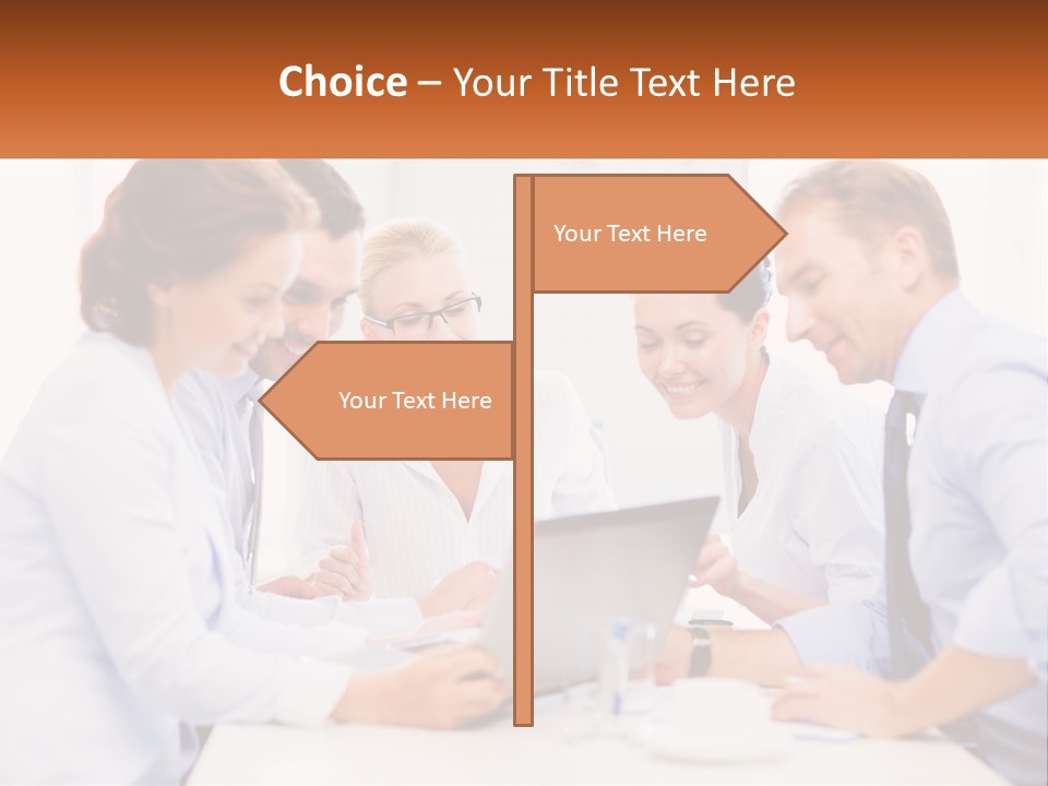 A Group Of Business People Looking At A Laptop PowerPoint Template