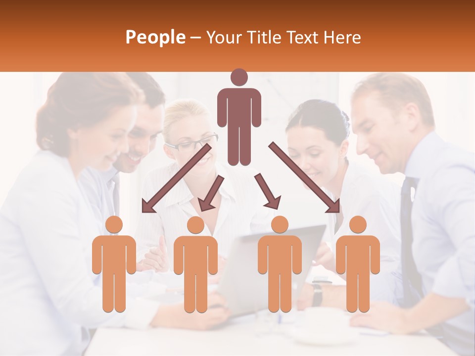 A Group Of Business People Looking At A Laptop PowerPoint Template