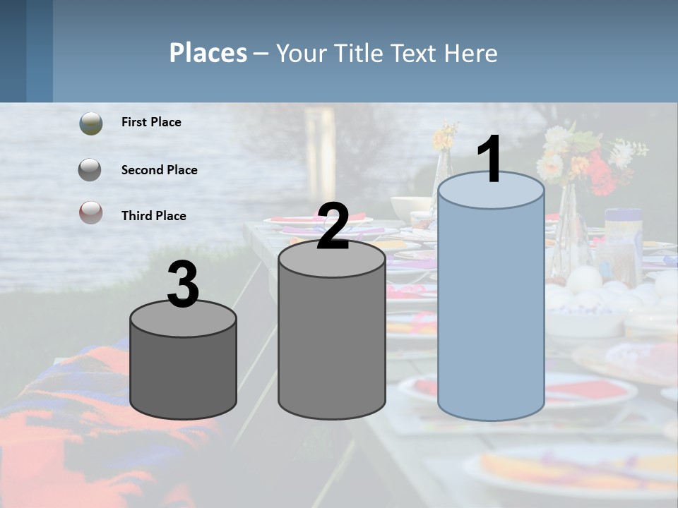 A Long Table With Plates On It With A Lake In The Background PowerPoint Template