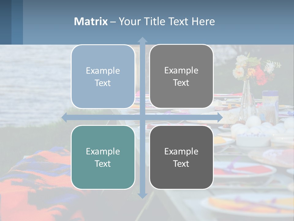 A Long Table With Plates On It With A Lake In The Background PowerPoint Template