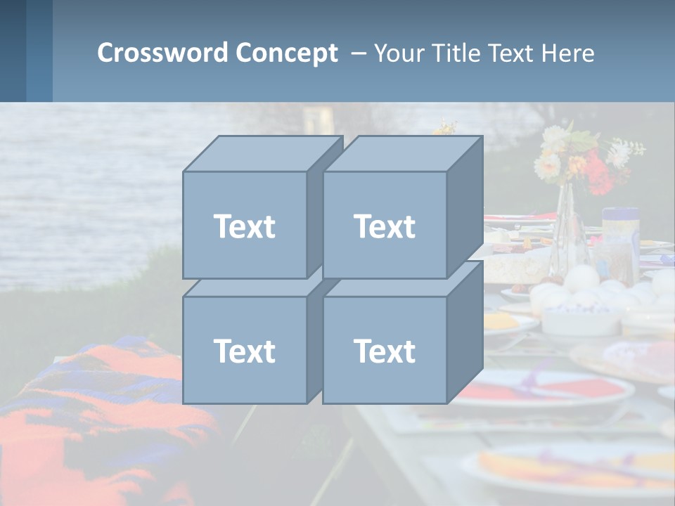 A Long Table With Plates On It With A Lake In The Background PowerPoint Template