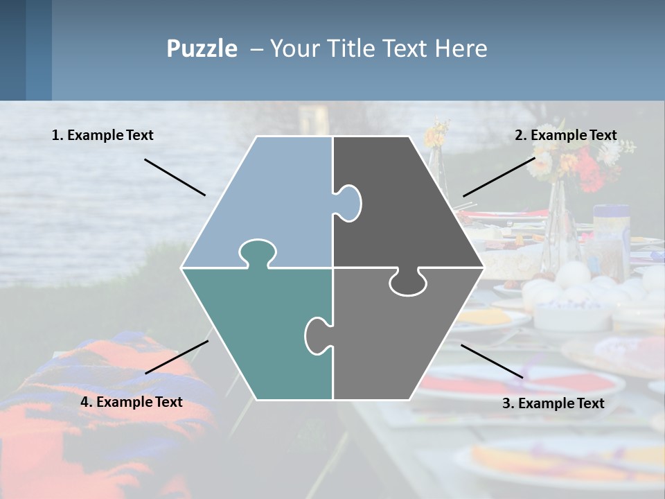 A Long Table With Plates On It With A Lake In The Background PowerPoint Template