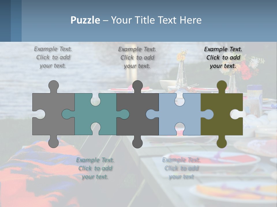 A Long Table With Plates On It With A Lake In The Background PowerPoint Template