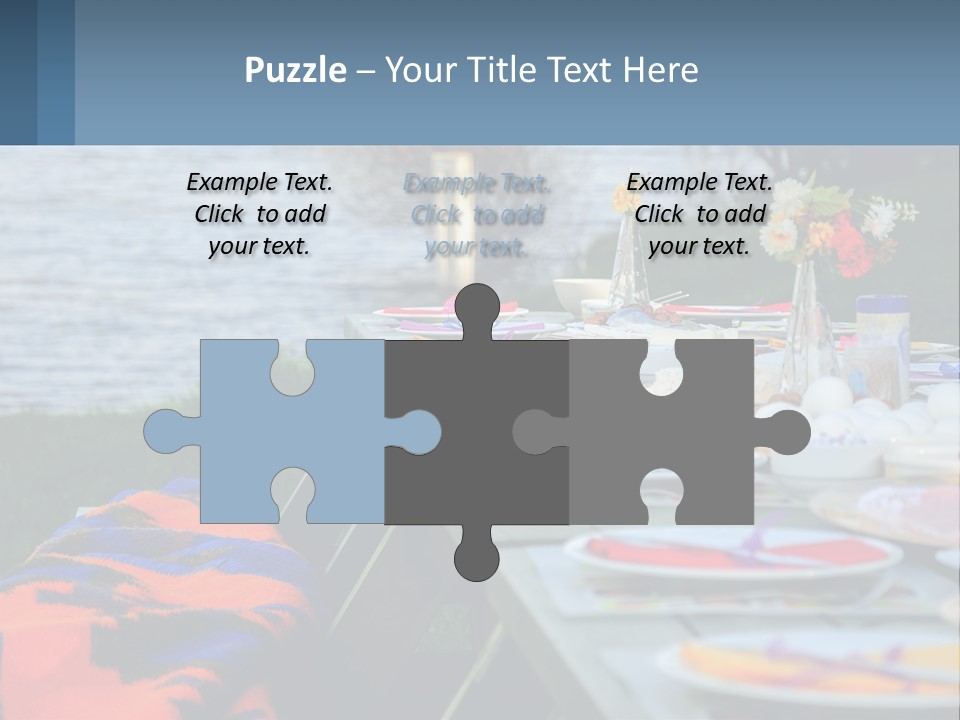 A Long Table With Plates On It With A Lake In The Background PowerPoint Template