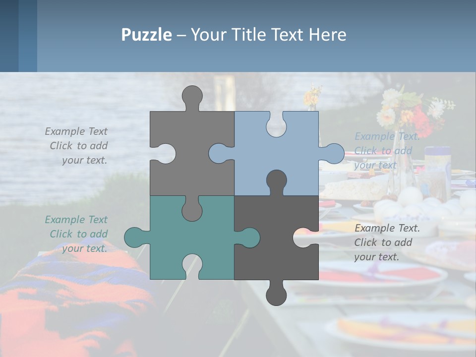 A Long Table With Plates On It With A Lake In The Background PowerPoint Template