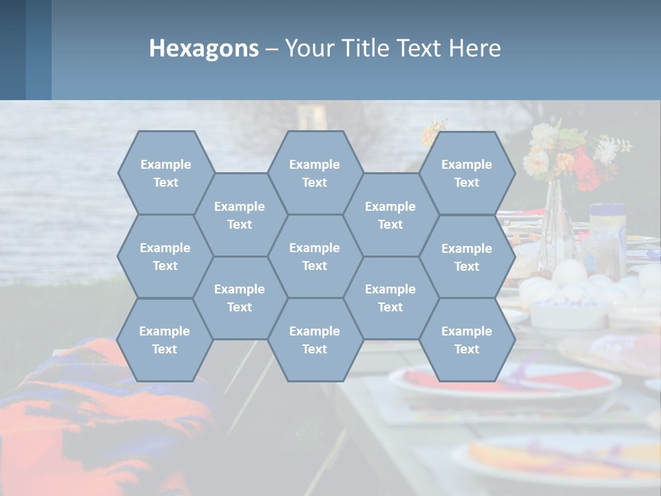 A Long Table With Plates On It With A Lake In The Background PowerPoint Template